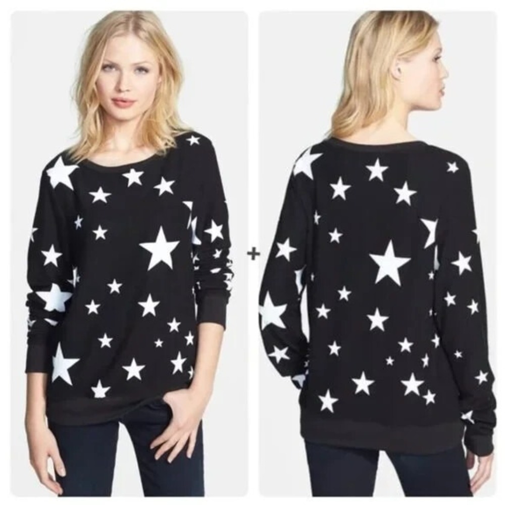 Wildfox Disco Stars Black Crewneck Fleece Crew Pullover Sweatshirt Sweater S